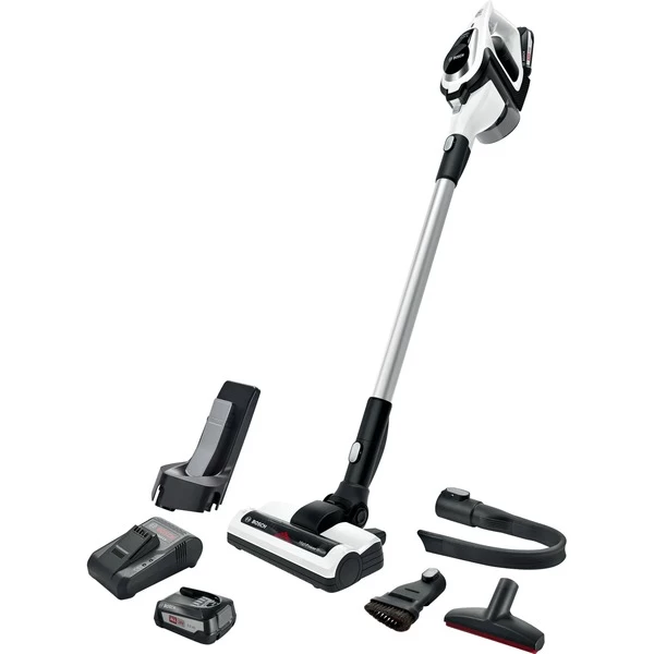 Bosch Serie | 8 Unlimited BBS812PCK, Stielstaubsauger (weiß, POWER FOR ALL ALLIANCE, 2x Li-Ion 18V Akkupack)